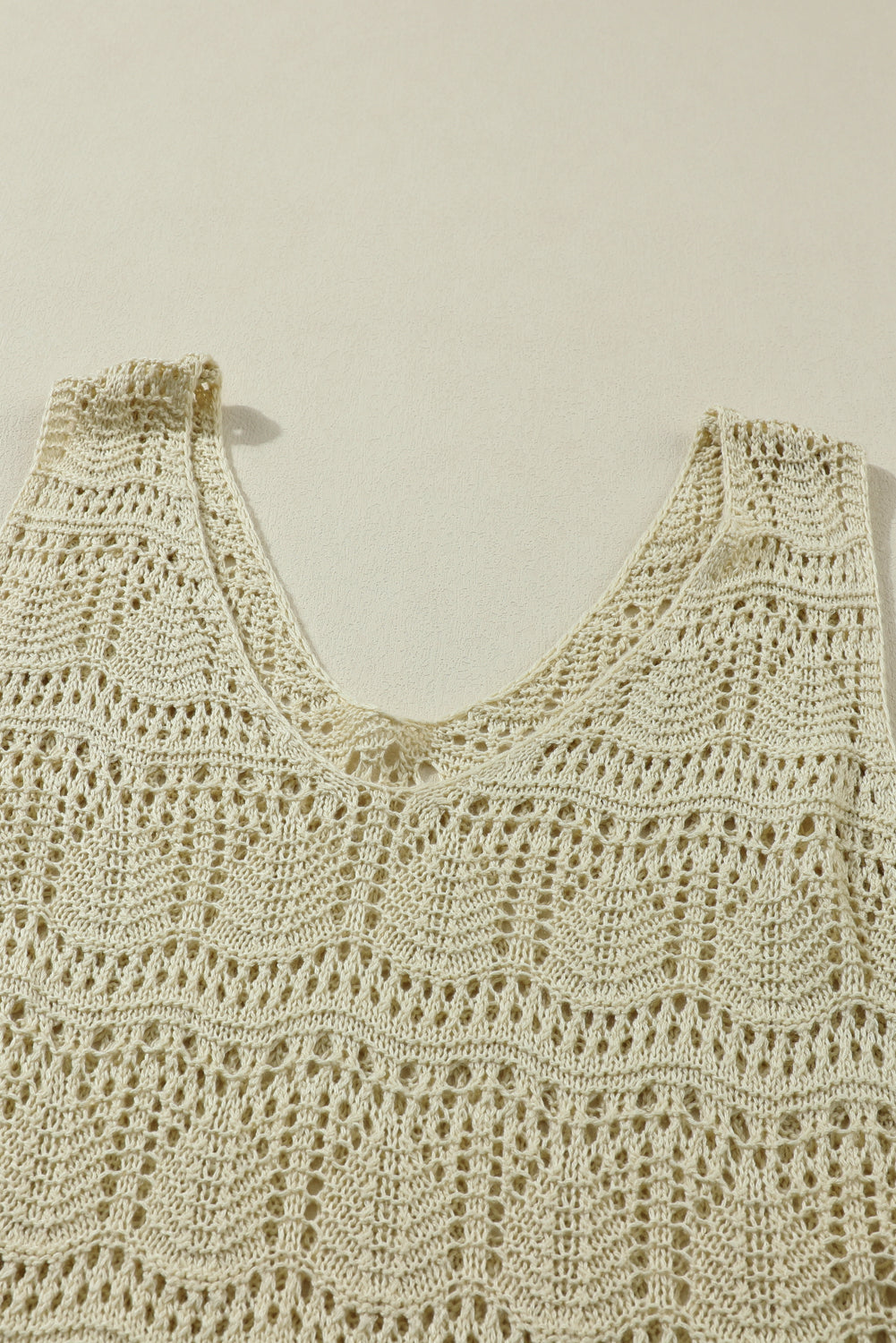 Apricot V Neck Hollow-out Knitted Vest