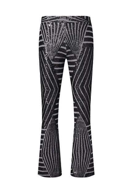 Black Sequins Striped High Waist Flared Pants