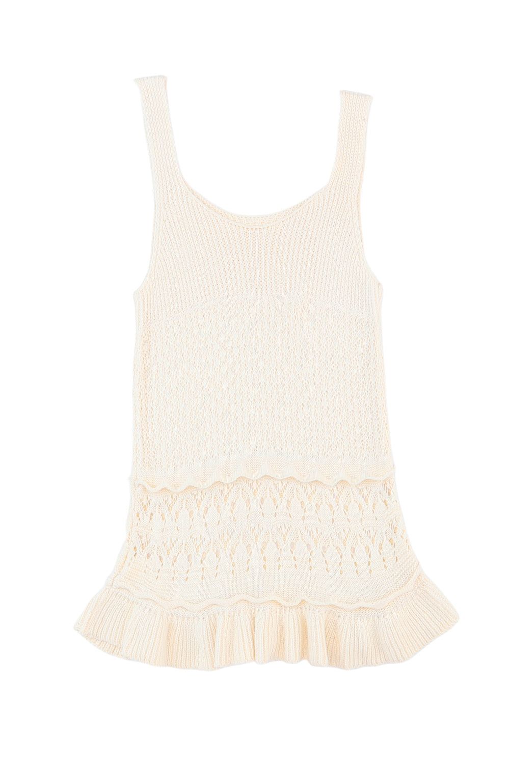 Beige Crochet Casual Ruffle Hem Knitted Tank Top