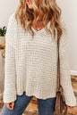 White Knitted V Neck Loose Fit Sweater