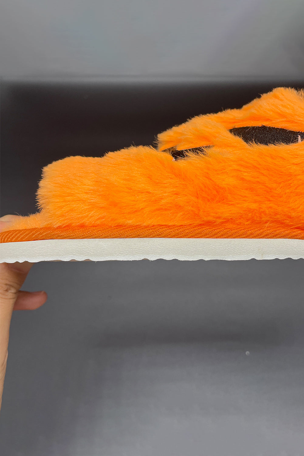 Yellow Fuzzy Halloween Pumpkin Open Toe Slippers