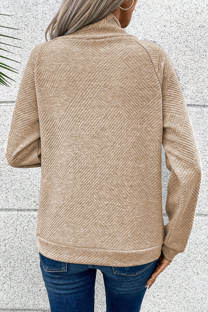 Apricot Solid Color Button Detail Textured Sweatshirt