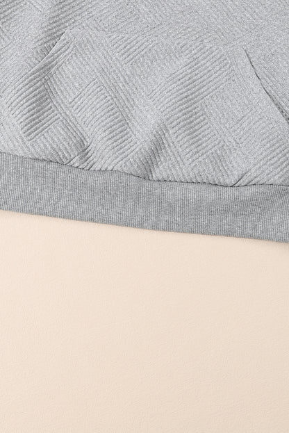 Light Grey Textured Knit Buttoned Kangaroo Pocket Sweatshirt