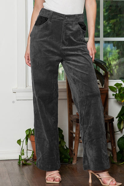 Grey Corduroy High Waisted Wide Leg Pants for Women