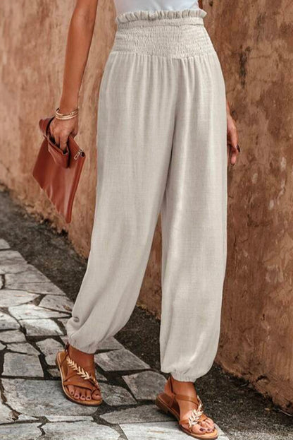 Apricot Smocked High Waist Loose Jogger Pants