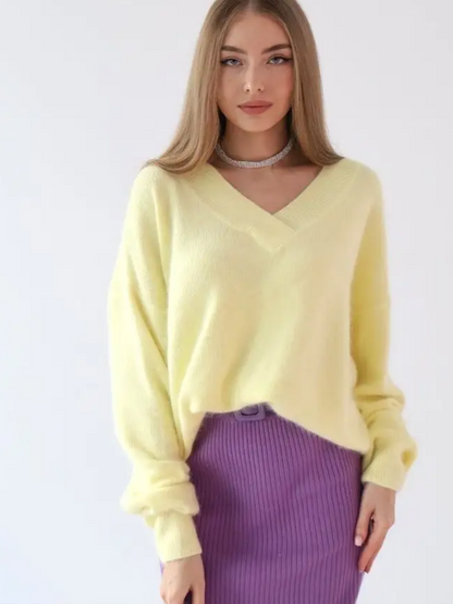 Doris Soft V-neck Loose Knitted Woman Sweater