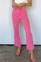 Pink Raw Hem Light Wash Flare Mid Rise Pants