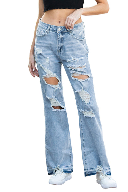 Sky Blue Vintage Distressed Ripped Wide Leg Jeans