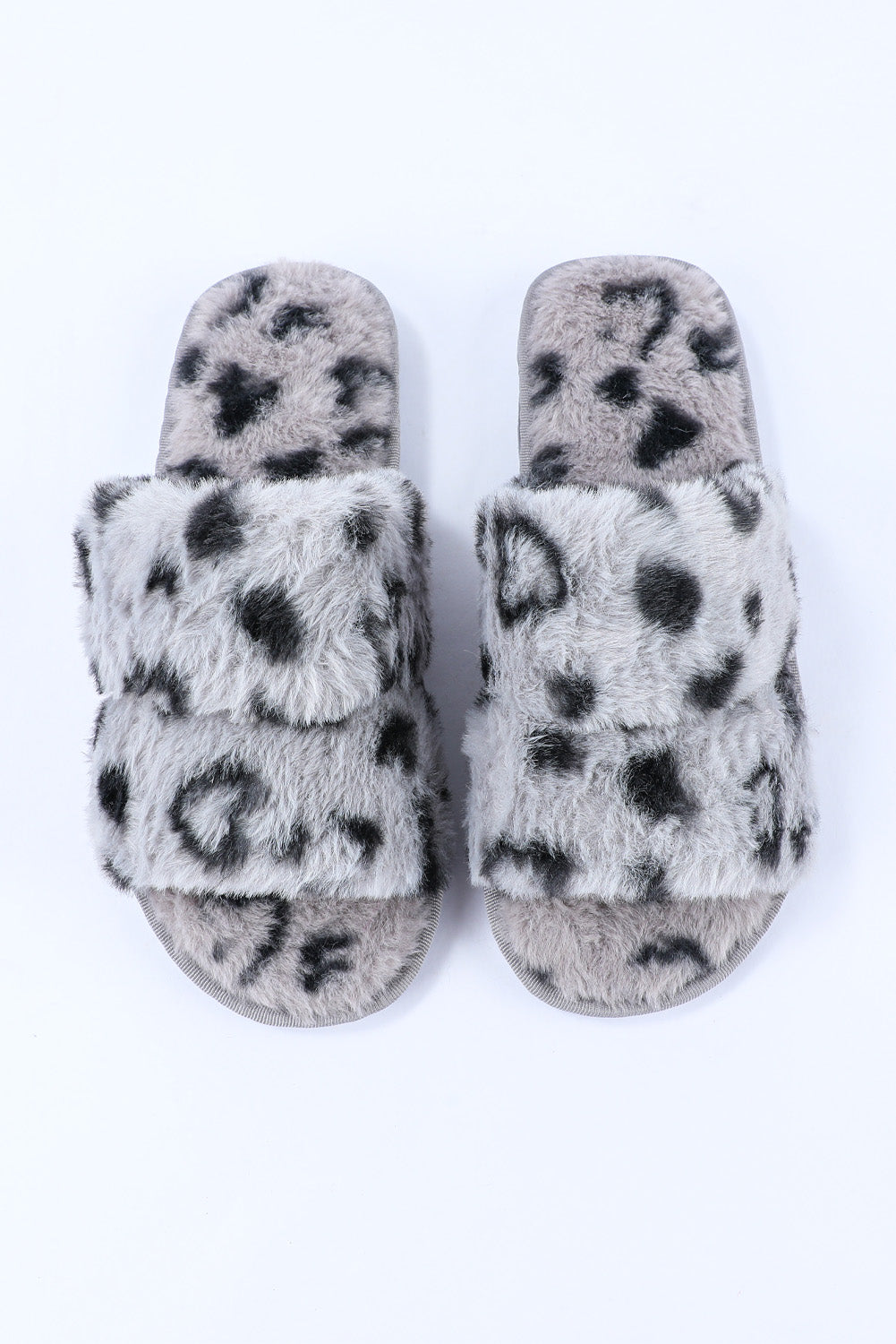 Leopard Print Peep Toe Plush Slippers