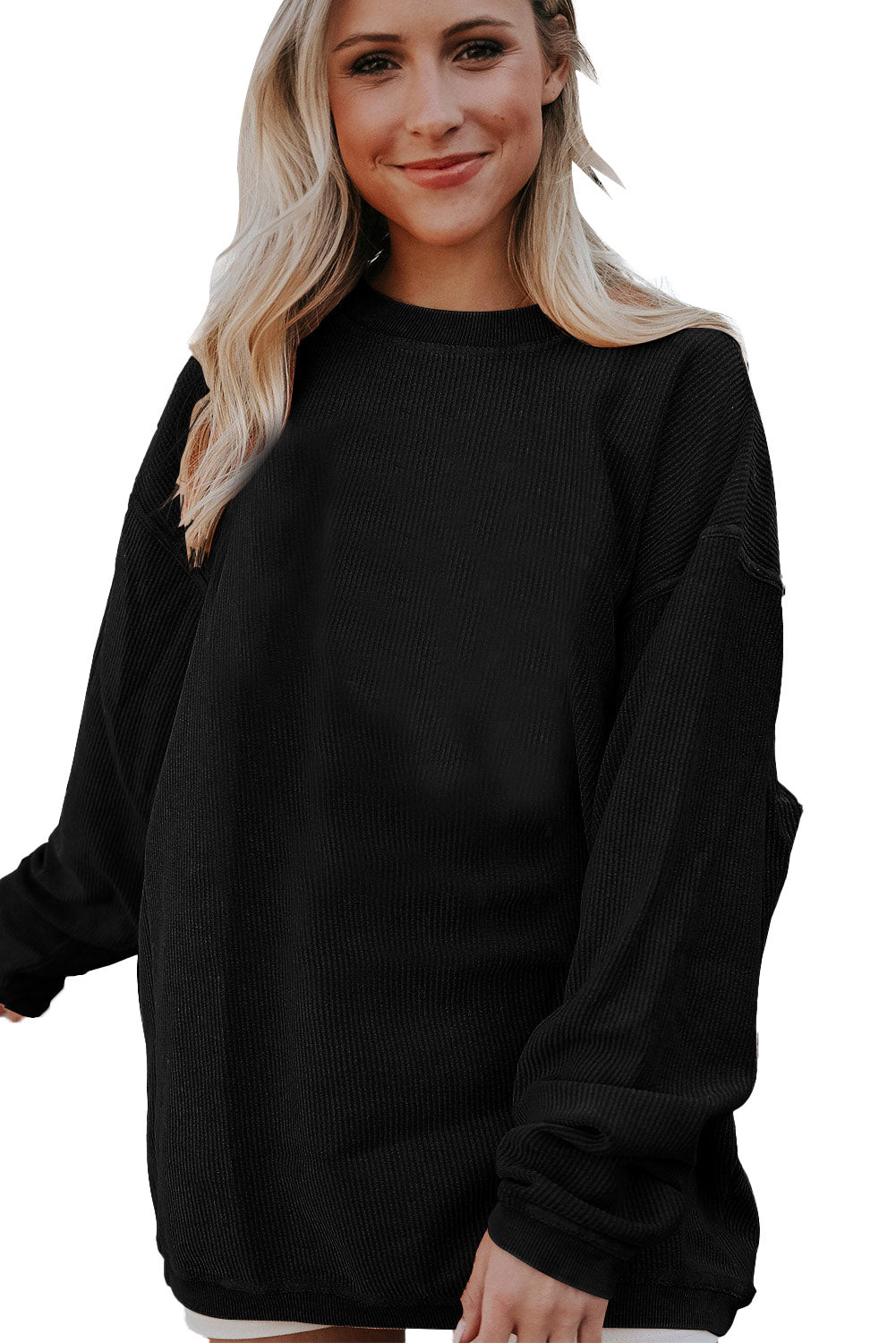 Apricot Drop Shoulder Ribbed Oversized Sweatshirt