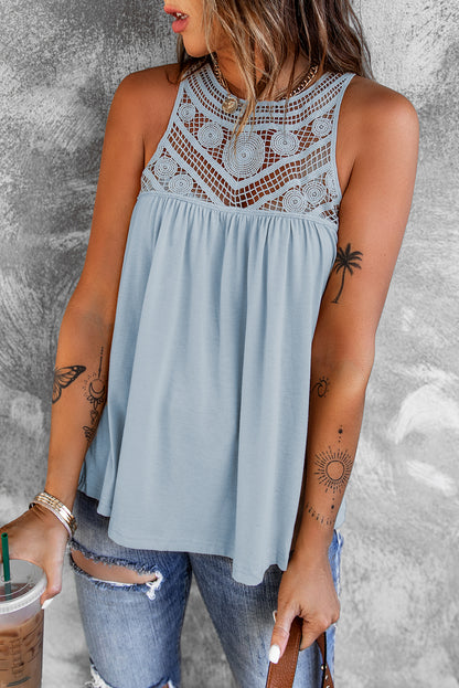 Light Blue Casual Crochet Lace Tank Top