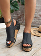 Gray Vintage Leather Stitching Studded Wedge Sandals
