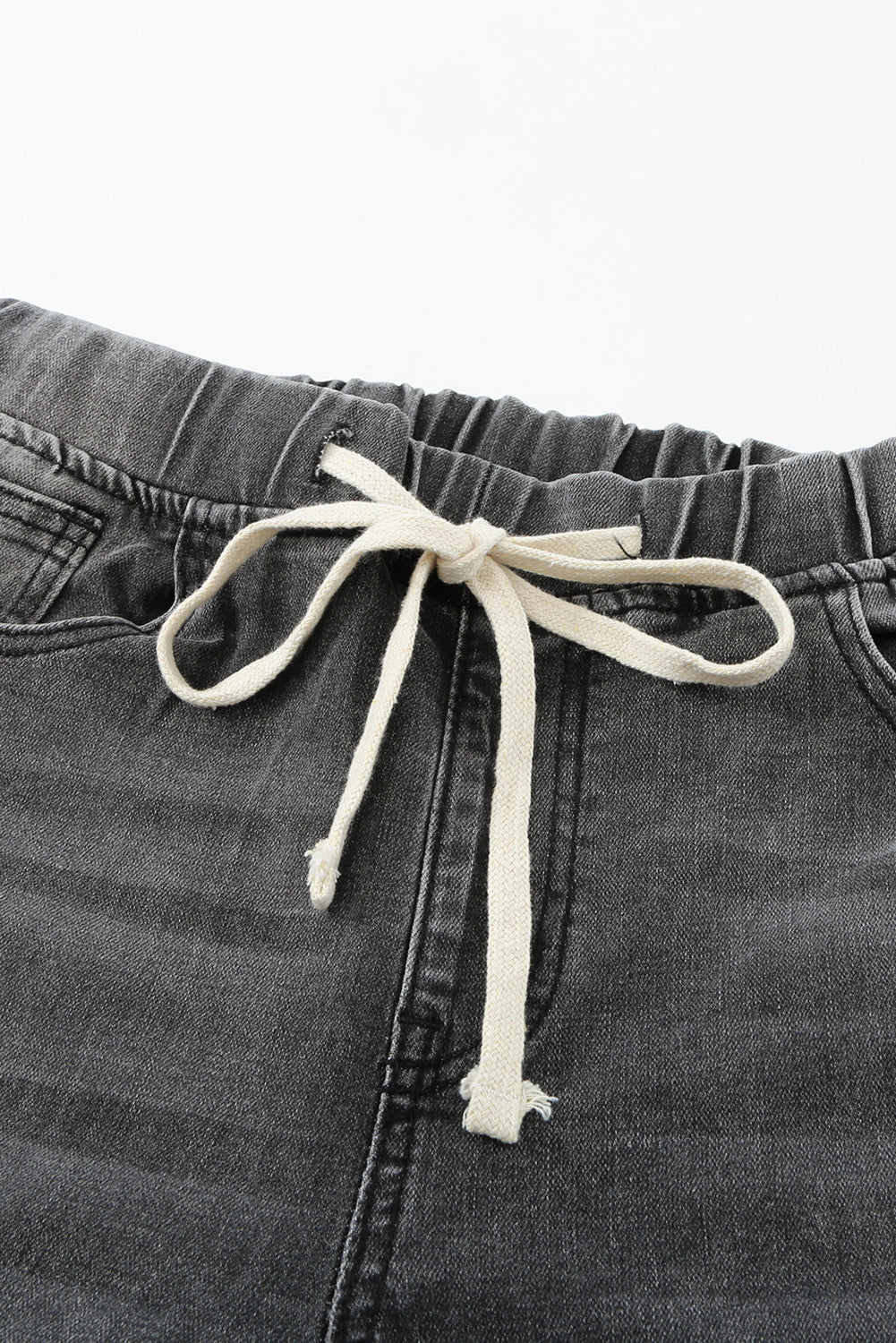 Dark Blue Casual Hole Drawstring Elastic Waist Jeans