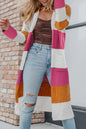 Multicolor Knitted Color Block Open Front Long Cardigan