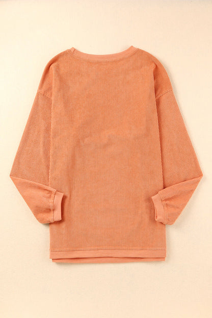 Apricot Drop Shoulder Ribbed Oversized Sweatshirt