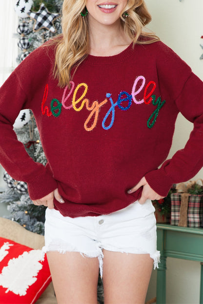 Black Holly Jolly Round Neck Casual Sweater