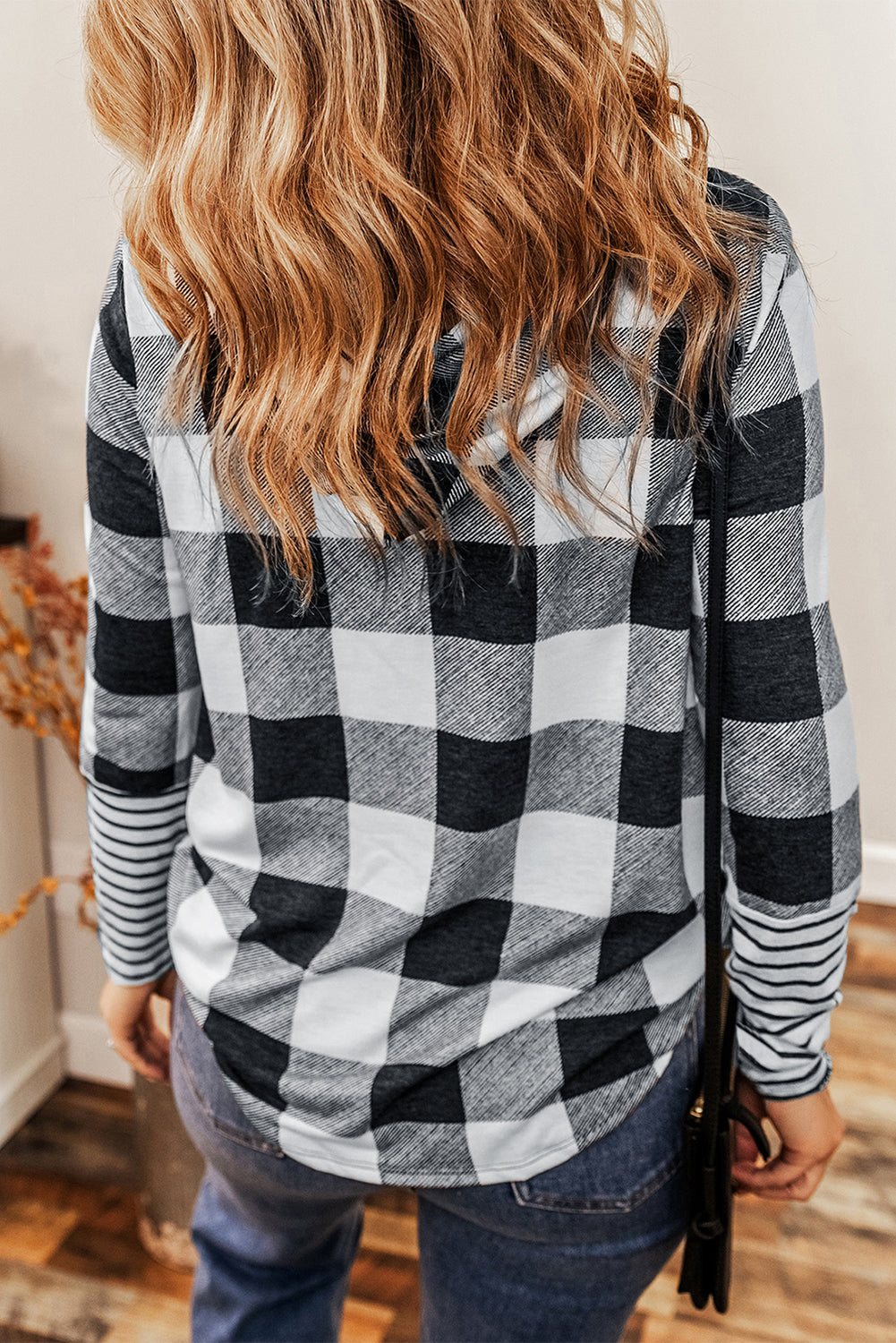 Multicolour Plaid & Striped Patchwork Drawstring Hoodie