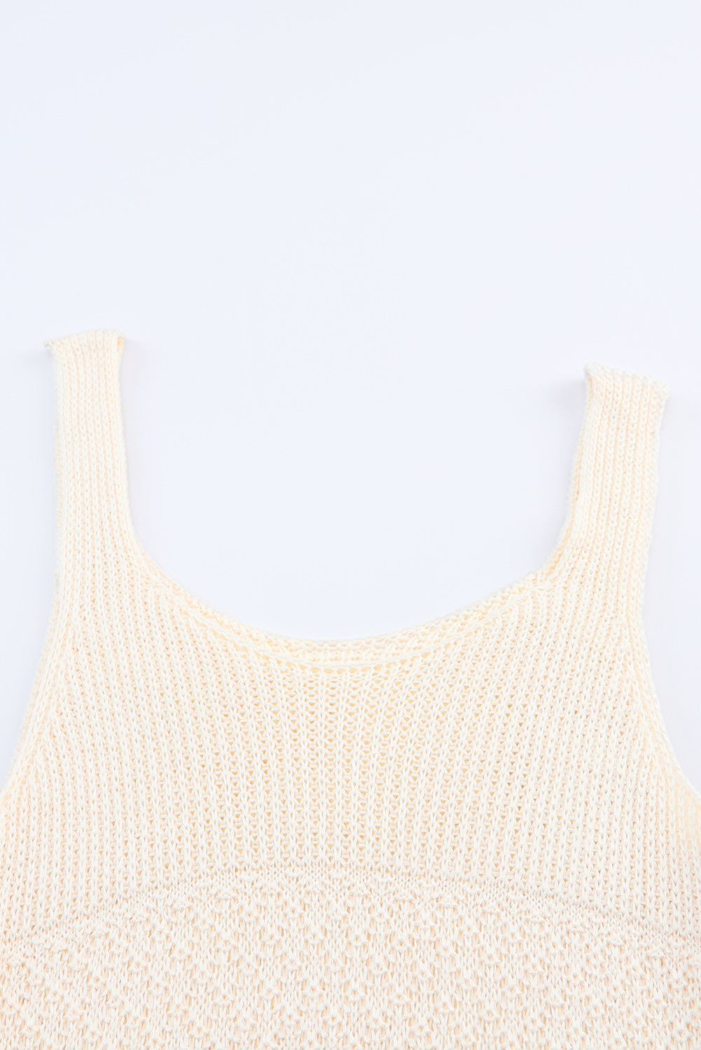 Beige Crochet Casual Ruffle Hem Knitted Tank Top