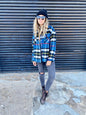 Ladies Autumn Winter Thickening Woolen Loose Collared Double Pocket Plaid Jacket Coat