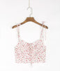 Summer French Idyllic Small Floral Lace Printing Sexy Suspenders Low Cut Crop-Top Short Top