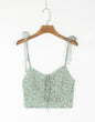 Summer French Idyllic Small Floral Lace Printing Sexy Suspenders Low Cut Crop-Top Short Top