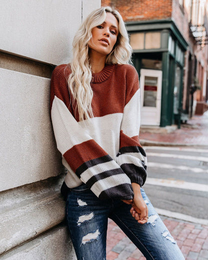 Autumn Winter Women Knitwear Stylish Loose plus Size round Neck Striped Sweater for Women