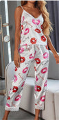 Summer Sexy Pajamas Set Sling Lace Satin Artificial Silk Trousers Home Wear