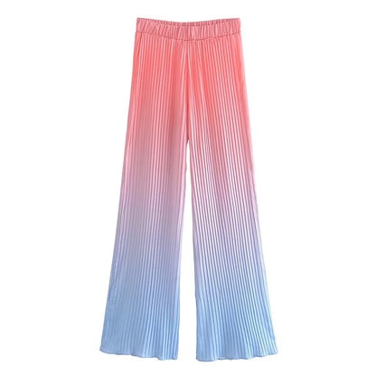 Early Autumn Gradient Pleated Design Satin Work Pant Urban Casual Women Pants High Waist Figure Mopping Pants