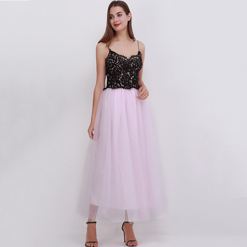 Women Mesh Bubble Skirt Tulle Skirt Floor Length Dress