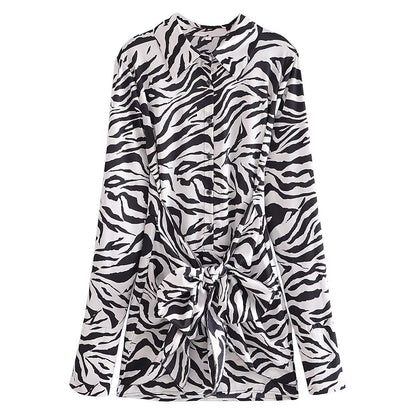 V neck Straight Slim Slimming Animal Print Short Long Sleeve Dress