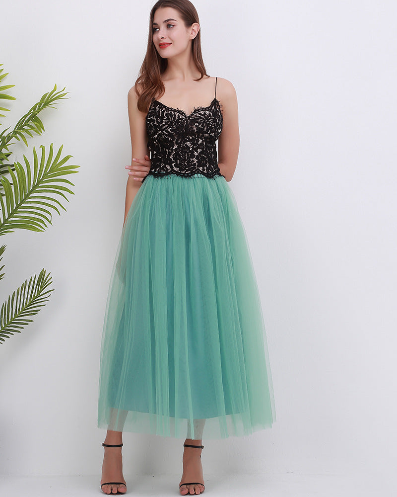 Women Mesh Bubble Skirt Tulle Skirt Floor Length Dress