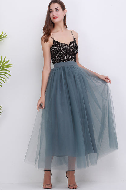 Women 4 Layers 100 Mesh Half-Length Long Skirt Tulle Skirt Gauze Skirt