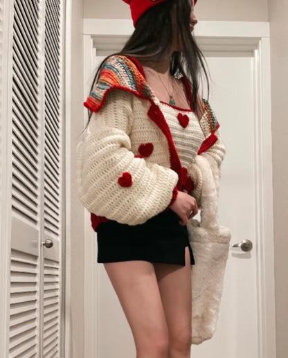 Autumn Handmade Large Collared Love Sweater Love Sling Vest Two Piece Set