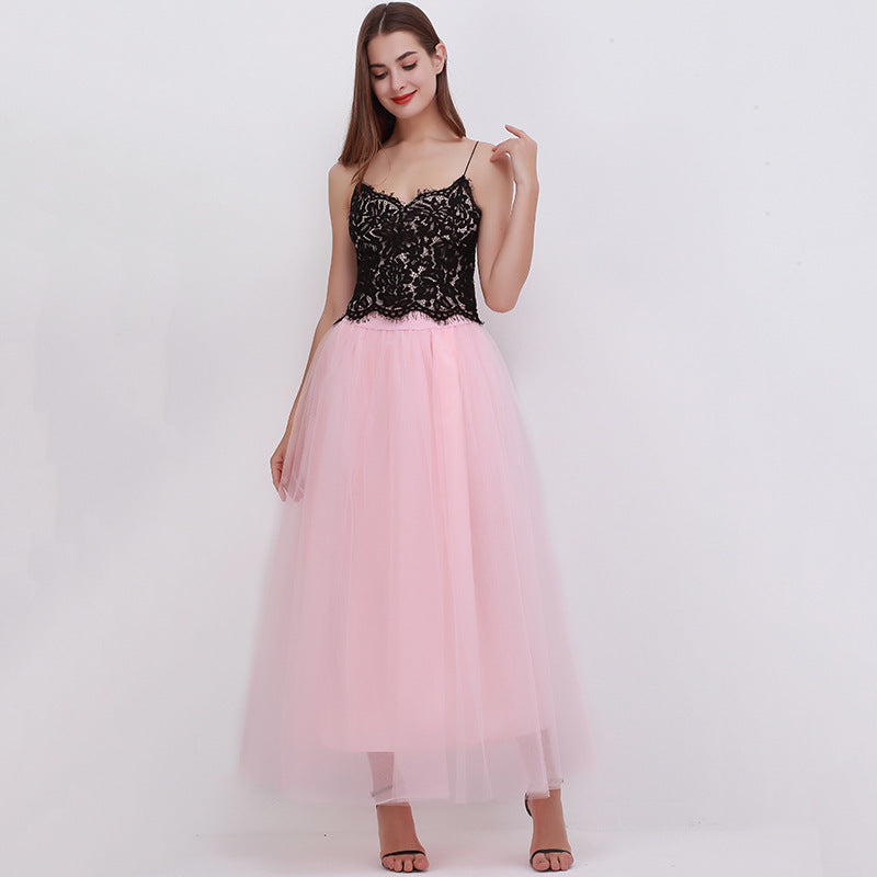 Women Mesh Bubble Skirt Tulle Skirt Floor Length Dress