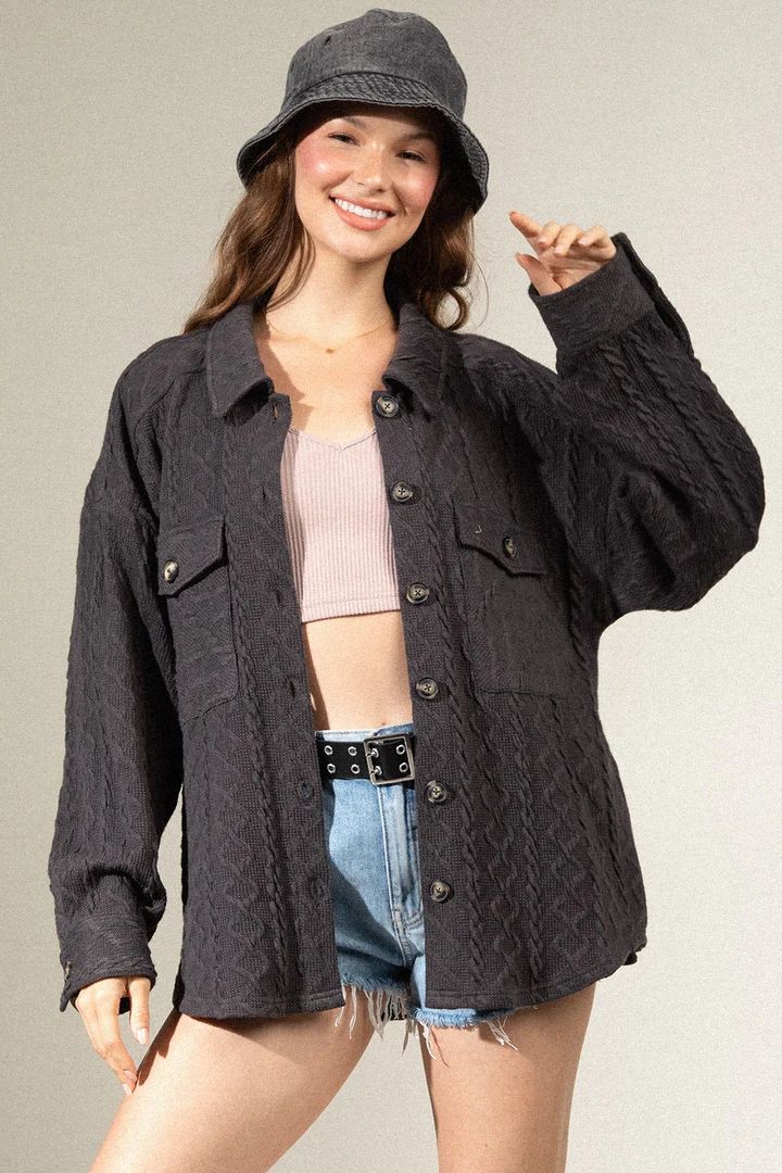 Winter Women Clothing Large Pocket Twist Knitted Shacket