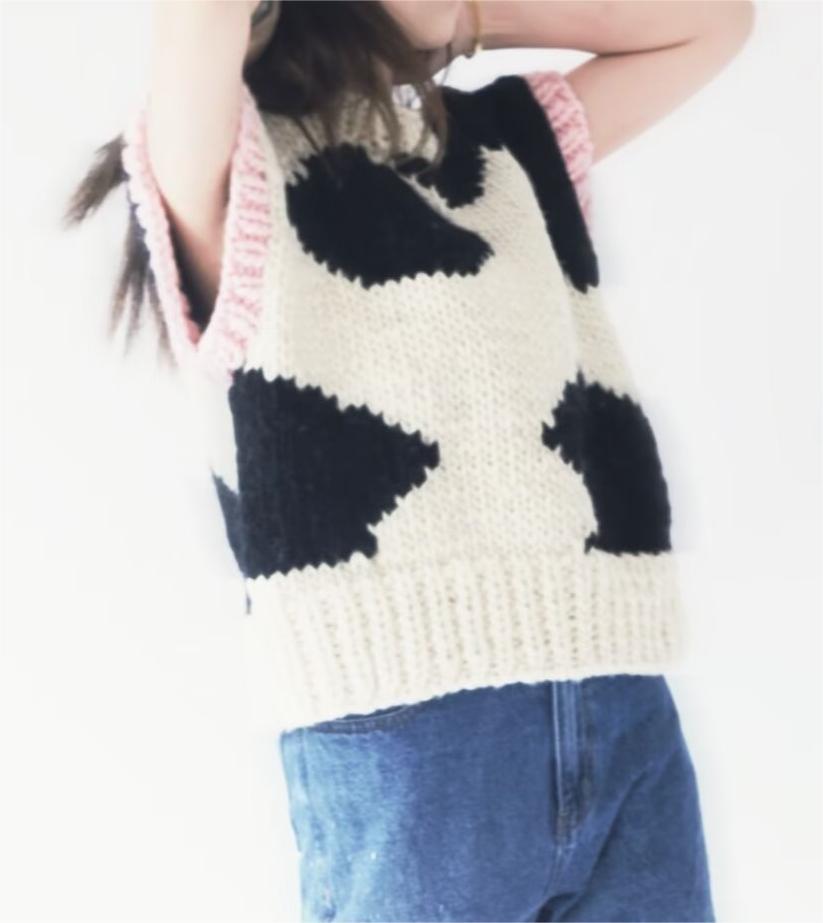 Autumn Handmade Jacquard Cow Vest Loose Fitting Waistcoat