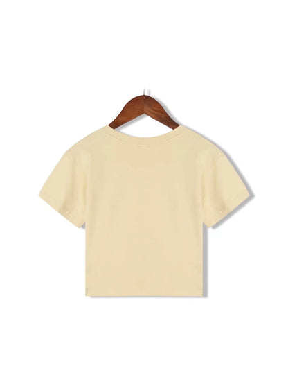 Summer Street Trendy Simple Solid Color Short cropped Short Sleeved T shirt