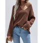 Autumn Winter Solid Color Sweater Pullover Loose Office V neck Sweater Women