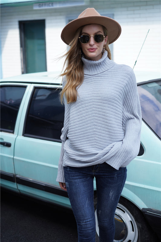 Autumn Winter Knitwear Loose Solid Color Turtleneck Pullover Sweater Women