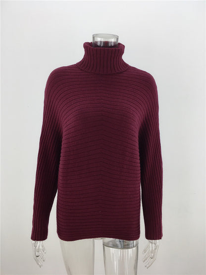 Autumn Winter Knitwear Loose Solid Color Turtleneck Pullover Sweater Women