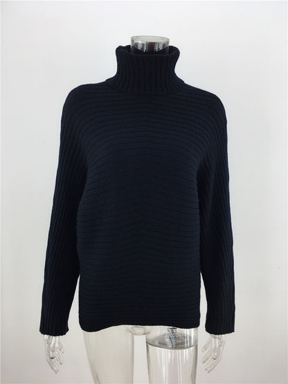 Autumn Winter Knitwear Loose Solid Color Turtleneck Pullover Sweater Women