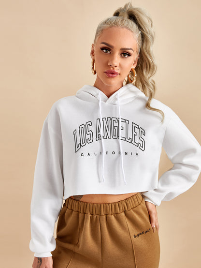 Autumn Winter Brushed Hoody Women Street BF Pullover Short Letters Printed Thickening cropped  Women