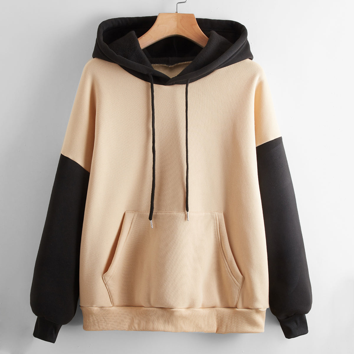 Fleece Lined Thickened Hooded Color Matching Hoodie Women Fashionable Autumn Winter Korean Contrast Color  Delivery