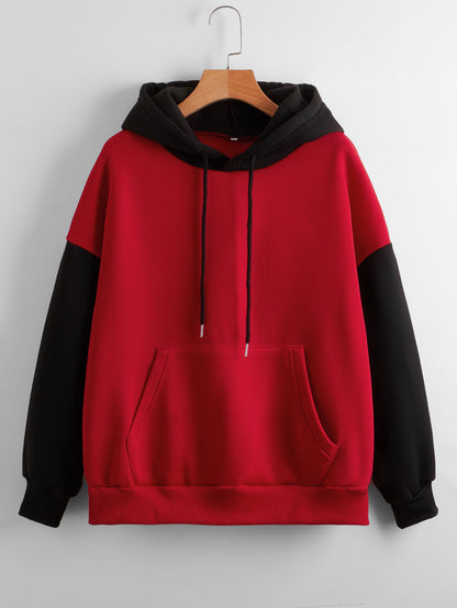 Fleece Lined Thickened Hooded Color Matching Hoodie Women Fashionable Autumn Winter Korean Contrast Color  Delivery