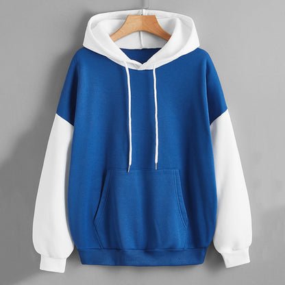 Fleece Lined Thickened Hooded Color Matching Hoodie Women Fashionable Autumn Winter Korean Contrast Color  Delivery