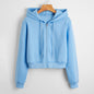 Autumn Street Hipster Hooded Short  Cotton White round Neck Cute Solid Color Pullover Hoodie