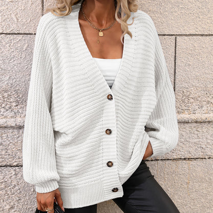 Autumn Winter Knitting Women Single Breasted Solid Color Knitted Cardigan Loose Sweater Women