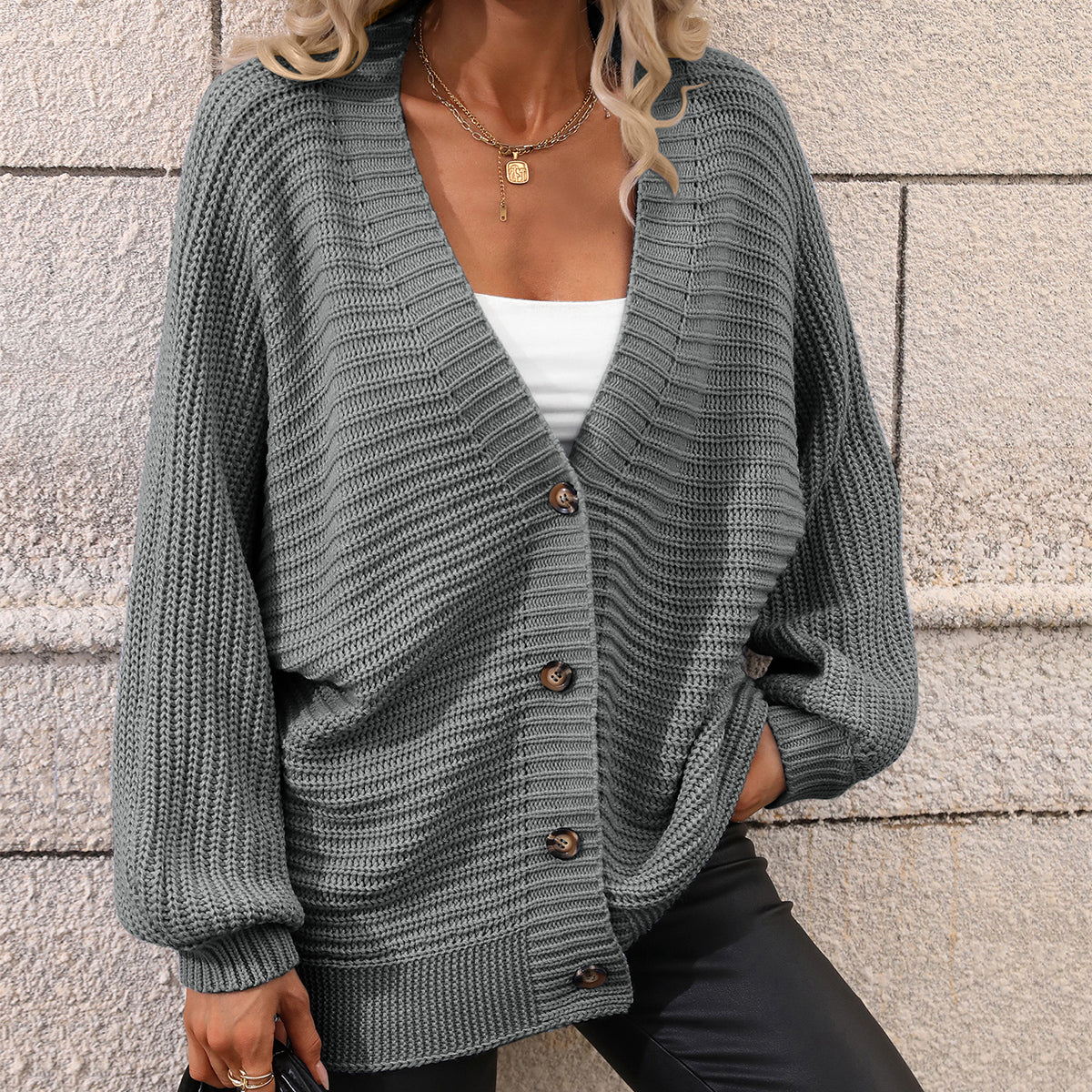 Autumn Winter Knitting Women Single Breasted Solid Color Knitted Cardigan Loose Sweater Women