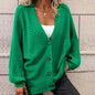 Autumn Winter Knitting Women Single Breasted Solid Color Knitted Cardigan Loose Sweater Women
