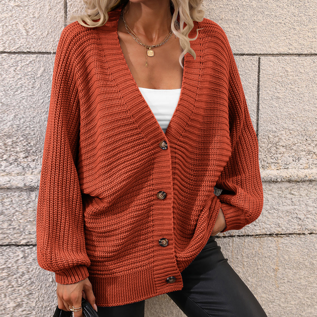 Autumn Winter Knitting Women Single Breasted Solid Color Knitted Cardigan Loose Sweater Women